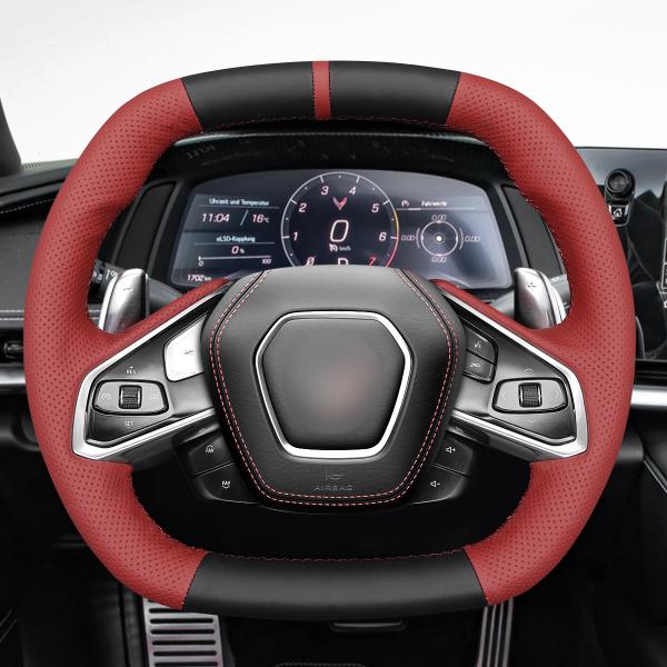 Customized High Quality Leather Steering Wheel Cover For Chevrolet (Chevy) Corvette C8 2020-2024