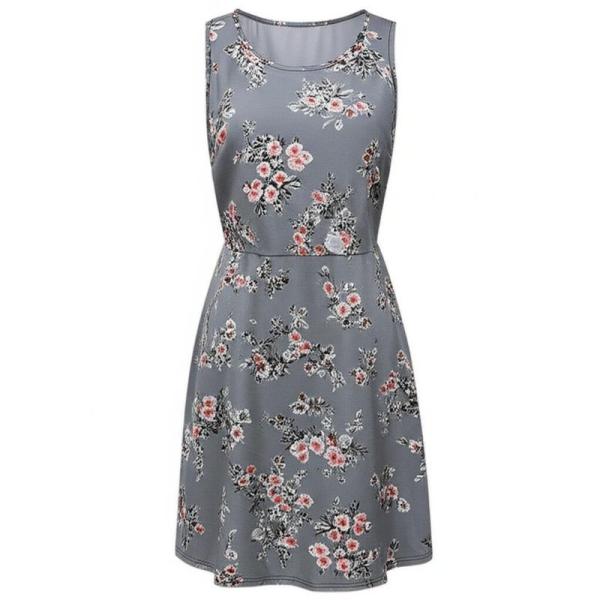 Femmes Robe irrégulière Gris Sans manches Fleur Robe décontractée
