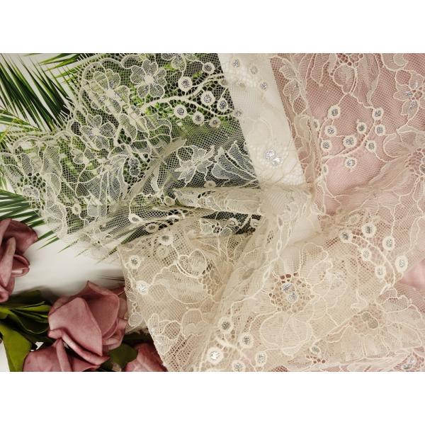 Французская ткань шнурка Chantilly оранжевая Тюль Lurex металлическая серебряная