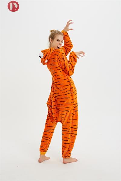 Women Tiger Onesie Pajamas , Tiger Adult Onesies Animal Head Hooded Embroidered