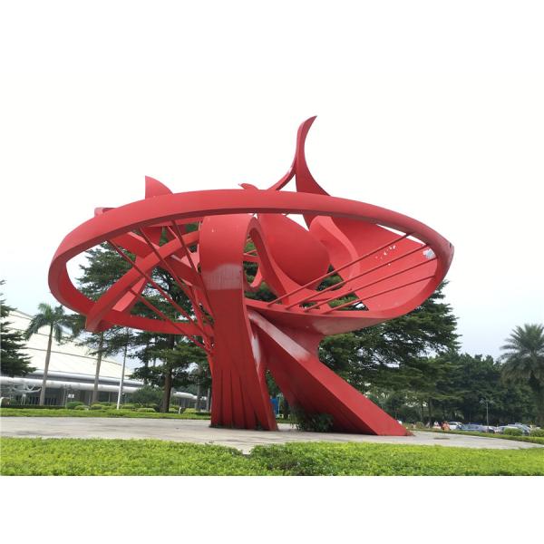 Abstract Flame Large Metal Garden Ornaments , Red Spray Painted Outside Garden Statues