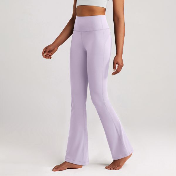 Women's High Waisted Long Yoga Pants Taupe Color Buttery Soft Fabric Flared