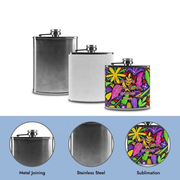 6oz 7oz 8oz Sublimation Hip Flask Custom Logo Men Liquor Hip Flasks PU Leather Stainless Steel Wine Pot Blanks