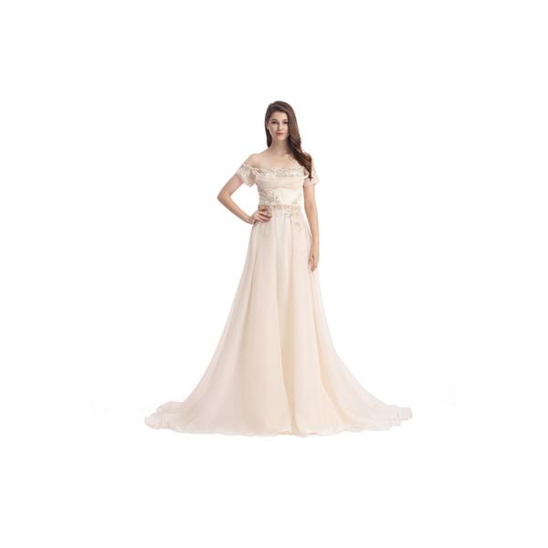 Beige Off The Shoulder Beaded Wedding Bridesmaid Dresses Dry Cleaning