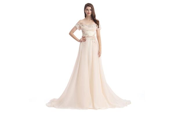 Beige Off The Shoulder Beaded Wedding Bridesmaid Dresses Dry Cleaning
