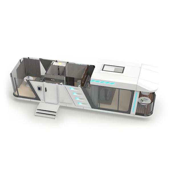 Customized White Space Capsule Hotel with Steel Security Door and Panoramic Balcony