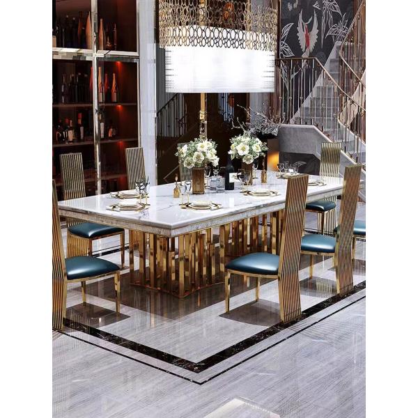Luxury Hotel Restaurant Furniture Rectangular Metal Rock Plate Hotel Dining Table 8 10 Chairs