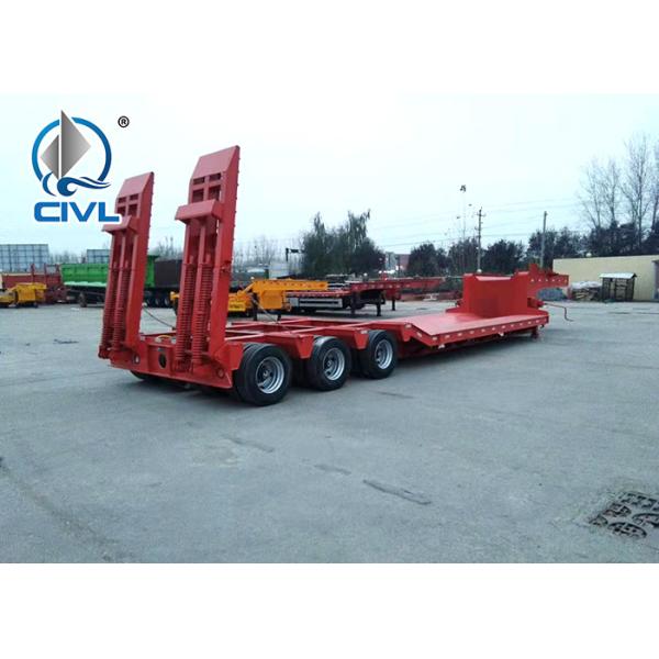 3 Axles 60T Lowbed Truck Semi Trailer Trucks With Ladder / Ramp
