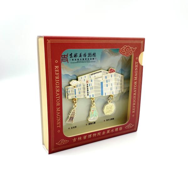 Shiny Gold Finish Traditional Building Fridge Magnet with Hard Magnet and Custom Packaging and Branding and Design