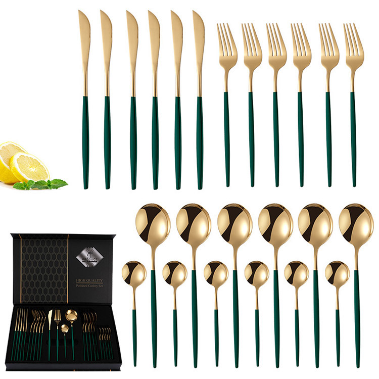 Flatware LFGB золота десерта кофе чая 6 человеков нержавеющий 24 набора столового прибора золота части