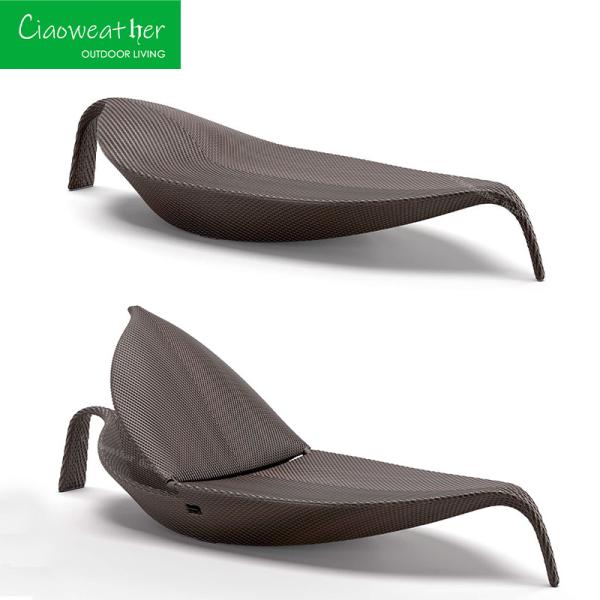 Coupe pas de la piscine extérieure Leaf Design imperméable à l'eau épais cadre en aluminium PE rotin Handwoven chaise de lit solaire lit fauteuils roulants