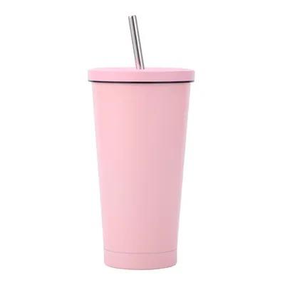 24 oz de gros réutilisable écologique avec une large paille métallique à pointe douce, un couvercle étanche, parfait pour le Boba, les smoothies, le café glacé, les boissons chaudes ou froides
