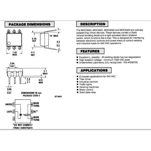MOC3020 non-zero-crossing triacs inside ic chip sound ic chip counter ic chip