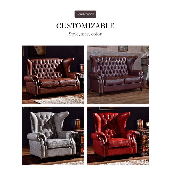 Nidea #8939 Customized Retro Traditional Living Room Genuine Leather Chesterfield Corner Sofa Set with Sponge Filling for Hotel & Villa Use