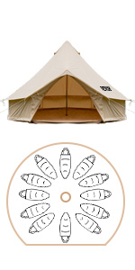 Outdoor Camping Retro Tent, Luxury Glamping Tent Waterproof Canvas Tents for Family Camping Outdoor Hunting Party
