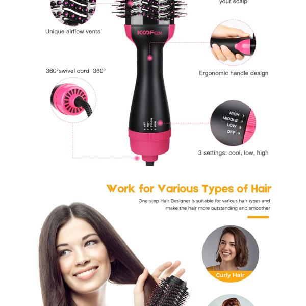 щетка фена для волос 220V вокруг фена 3 в 1 выправляя щетке горячего воздуха анти- ошпаривает