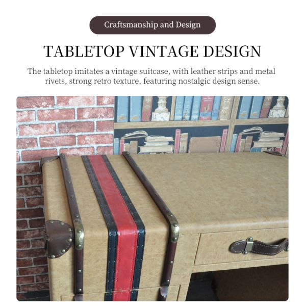 Nidea #8311 Vintage American Country Distressed Leather Computer Desk Personalized Study Furniture Living Room Home Office Designer