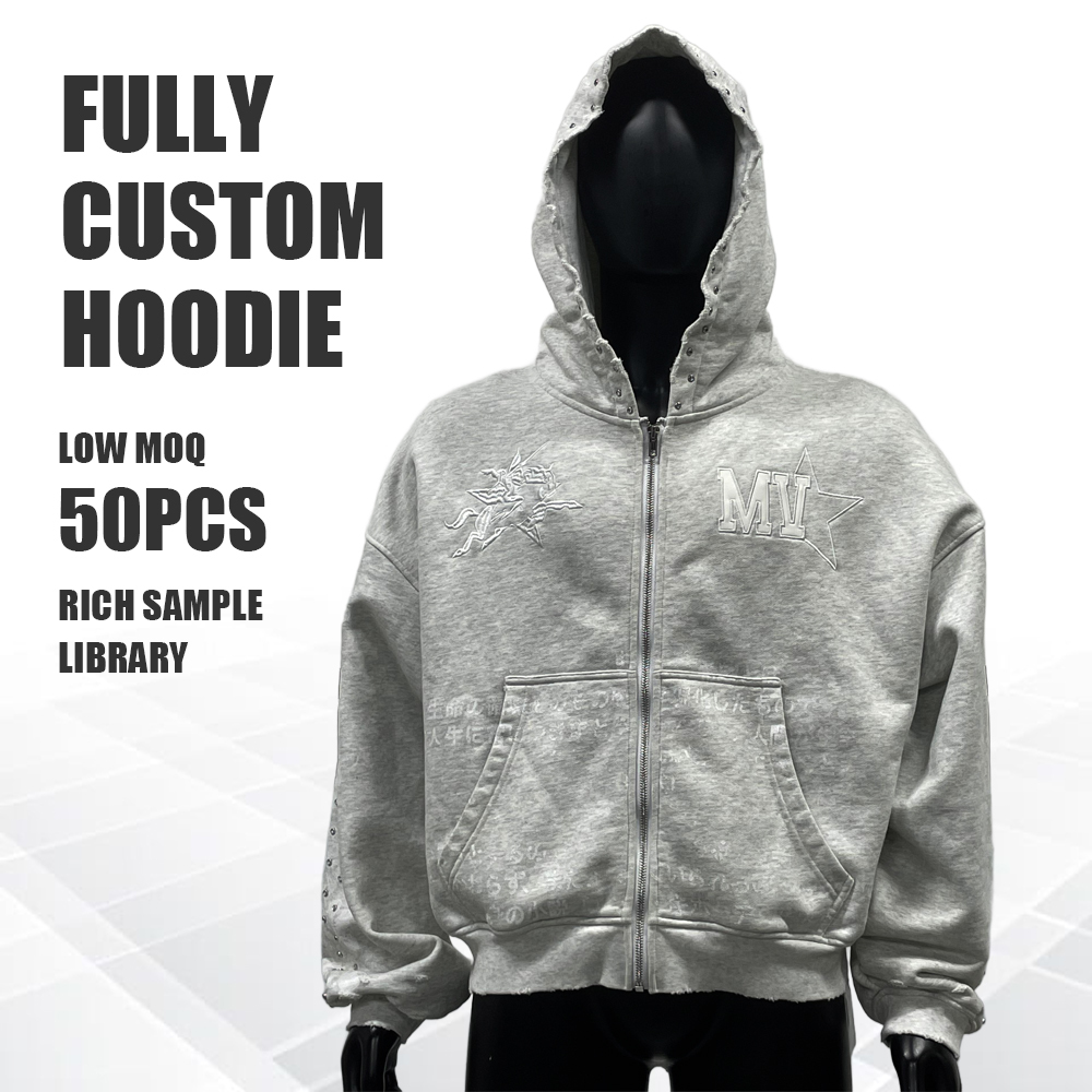 Tianan Vintage Hoodies Custom Graffiti Rhinestone Distressed Faux Leather