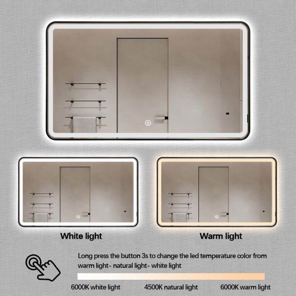 IP44 IP66 Rectangle Bathroom Mirror Smart Defogger LED Mirror With Aluminum Frame