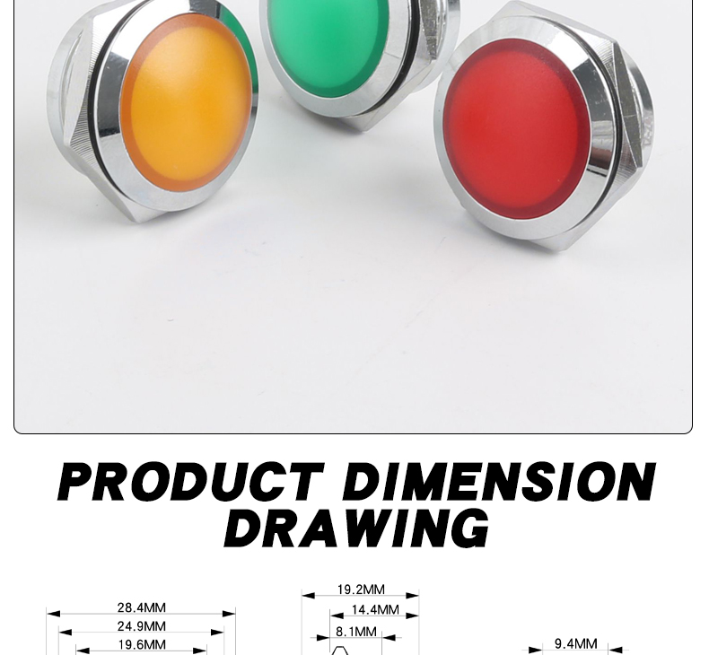 22mm Spherical Metal LED Indicator Lamp 24V 220V Solder Pin Industrial Signal Light Red Green Yellow Blue White