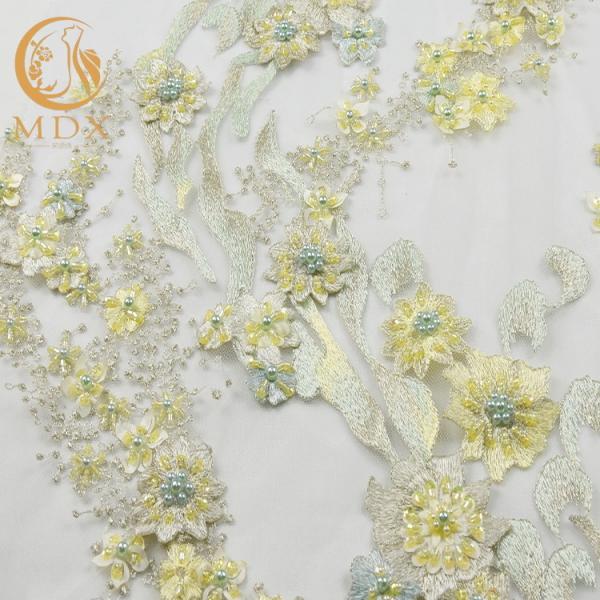 Славные цветки 3D освещают - желтые типы ширины ткани 140cm шнурка Bridal шнурка