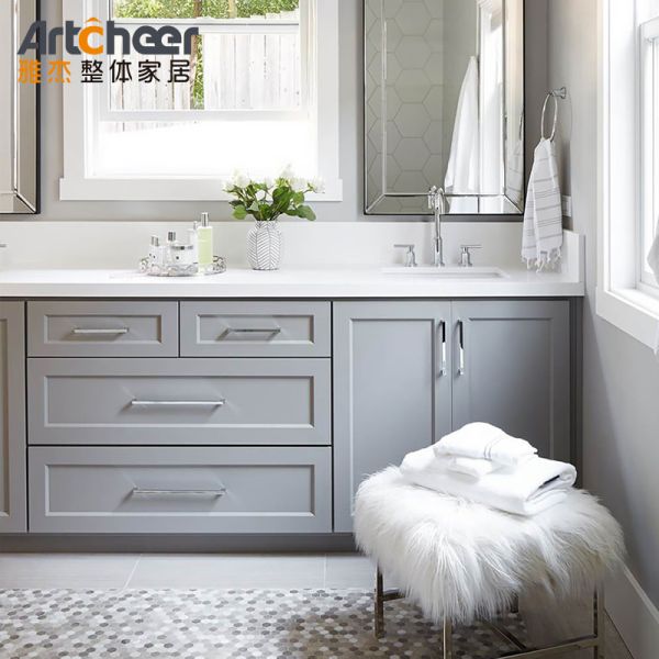 Modern Design Solid Wood Bathroom Vanity with Quartz Countertop and European Style