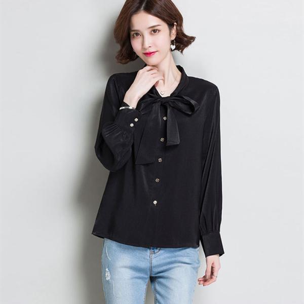 Round collar and long sleeves chiffon shirt for women clothing
