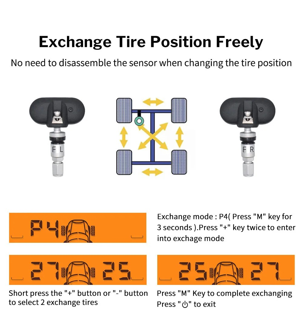 MY77T Solar Car TPMS Monitoring Tire Pressure 433MHz External Sensor