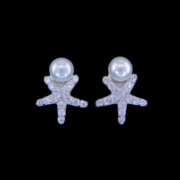 Korean Women Jewelry 925 Sterling Silver Stud Earrings / Natural Cultured Freshwater Pearl Earrings