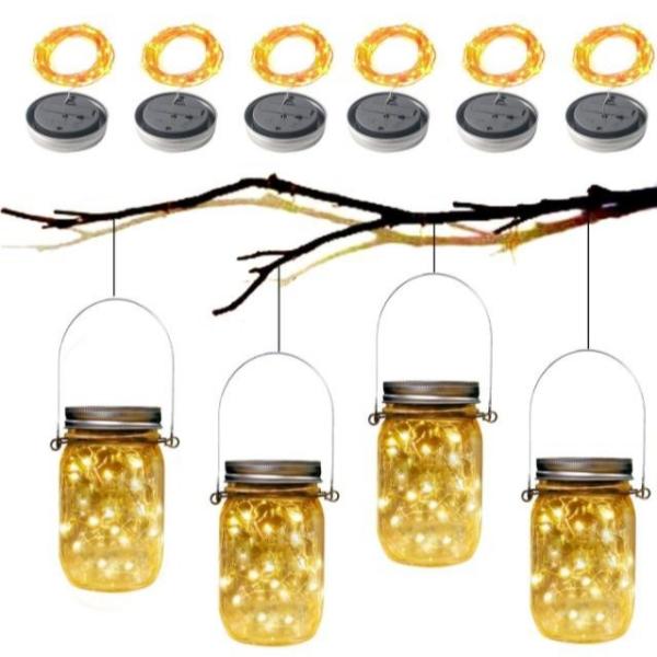 8 pack Solar lamp Mason Jar lights fairy Lid String with 8 Hangers Decorations for Party