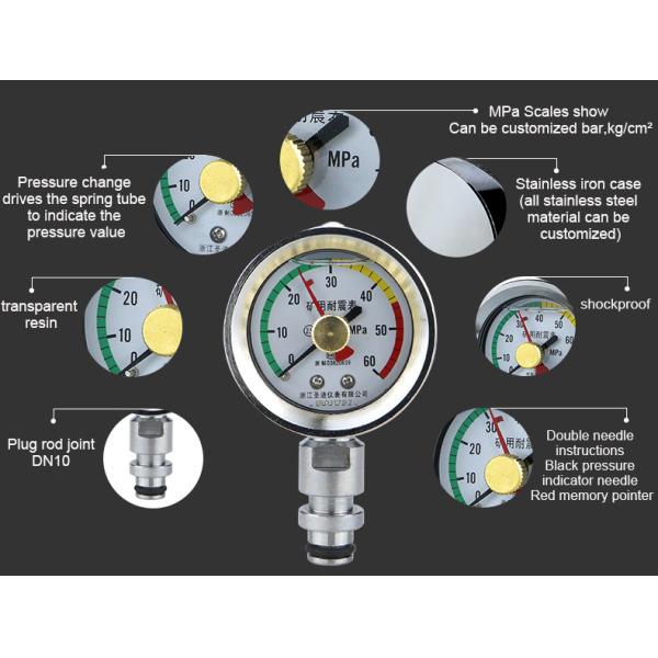Insertion-Type DN10 KJ10 Thread Shockproof Mining Pressure Gauge CE Pressure Indicator