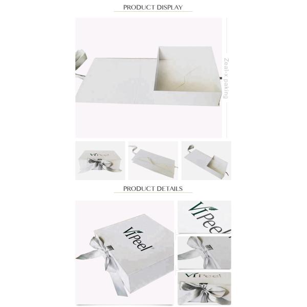 Folding Cardboard Paper Gift Box White Ribbon Rectangular Shape Panton Printing