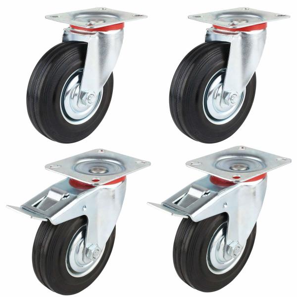 3 4 5 6 8 Inch Rubber Caster Wheels , Steel Core Roller Bearing Caster Wheels OEM ODM
