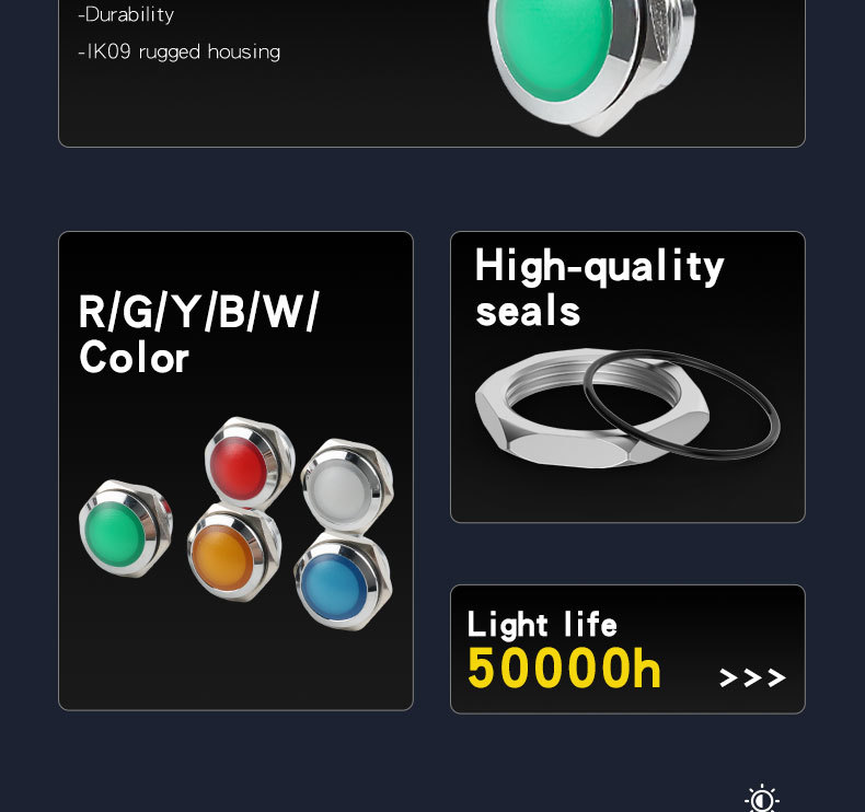 Metal Indicator Light Single Color 19 Mm For Power Equipment LED Signal Light Waterproof 12V 24V Red Green Yellow Blue