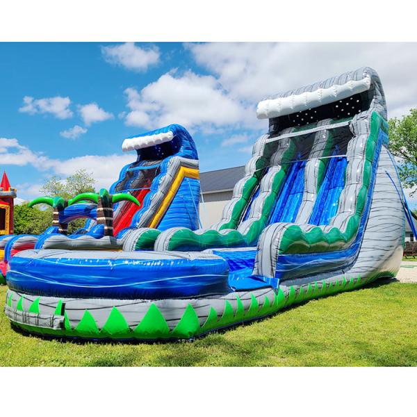 Inflatable Water Slide For Adults Green Commercial Water Slide With Pool For Kids