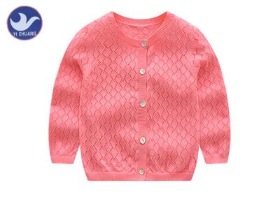 Crew Neck Girls Cardigan Sweaters Spring Knitwear Shell Buttons Diamond Pointelle
