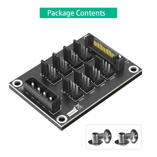4-Pin ou SATA 15-Pin à 8x 4-Pin Fan Splitter Hub (alimentation par un connecteur 4-Pin Molex ou SATA 15-Pin)