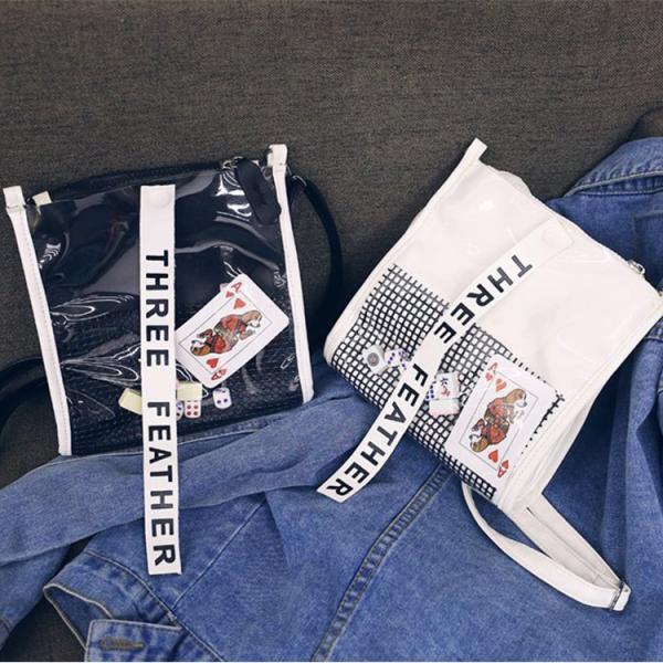 Japanese custom pu transparent bag creative bag street photo personality single shoulder diagonal bag