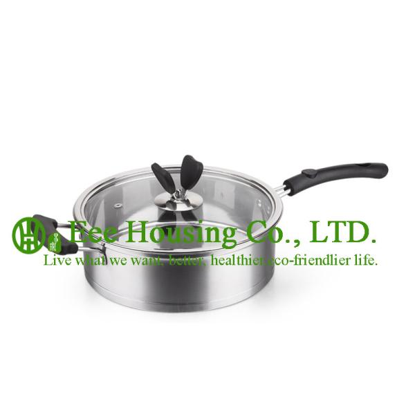 3 pieces stainless steel cooking cookware including fry pan and soup pot and milK pot