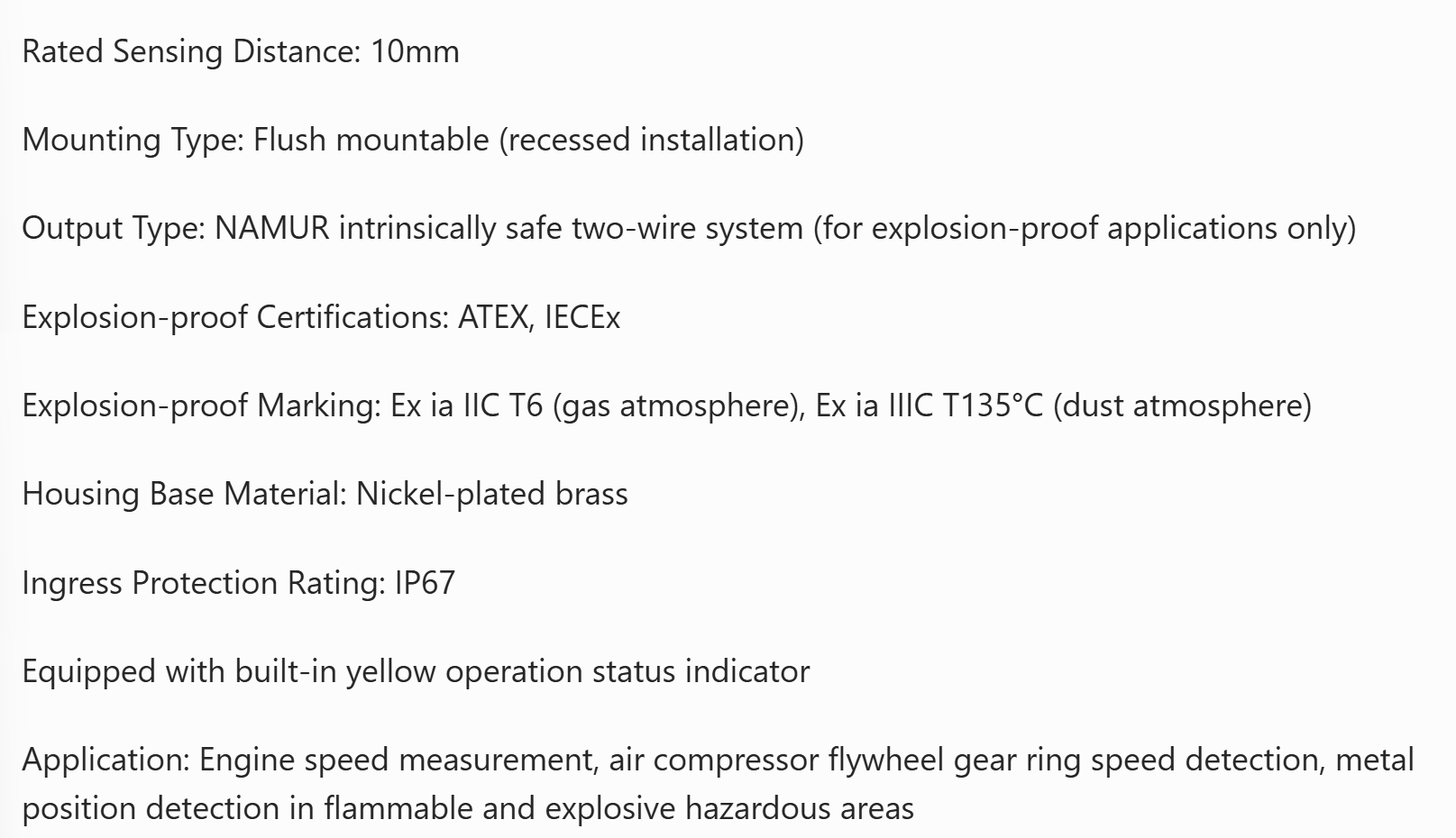 Proximity Sensor Inductive Proximity Sensor, Model: IA0092, Brand: Rechner, Explosion-proof Intrinsic Safety Type