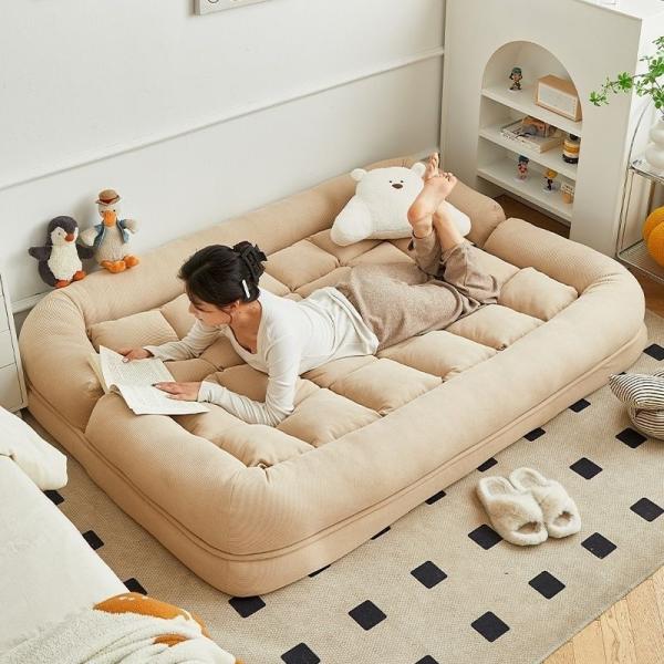 Small Apartment Lounger Convertible Futon Sofa Bed with Adjustable Backrest Cotton Linen Fabric Memory Foam Loveseat