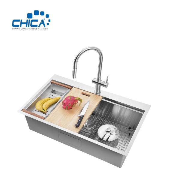 single bowl SUS304 stainless steel sink commercial topmount handmade house kitchen sink
