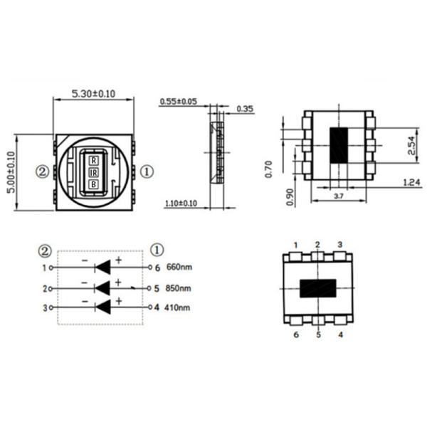 1.5W 5050 SMD LED Chip 660nm+850nm+415nm Для медицинской косметологии