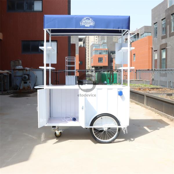 Portable snack food hand push Cart Street vendor Food Delivery Bike with Display Freezer