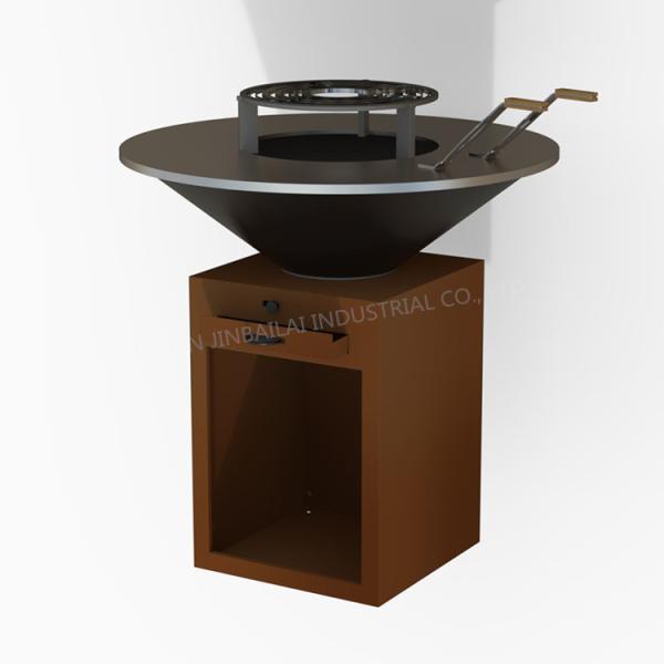 Corten Steel Wood Charcoal BBQ Grill With Removable Ash Catcher