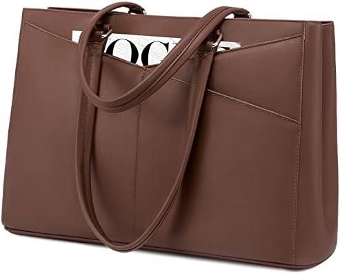 LAPTOP TOTE BAG FOR WOMEN 15.6 INCH WATERPROOF LEATHER COMPUTER BAGS BUSINESS OFFICE WORK BRIEFCASE BLACK