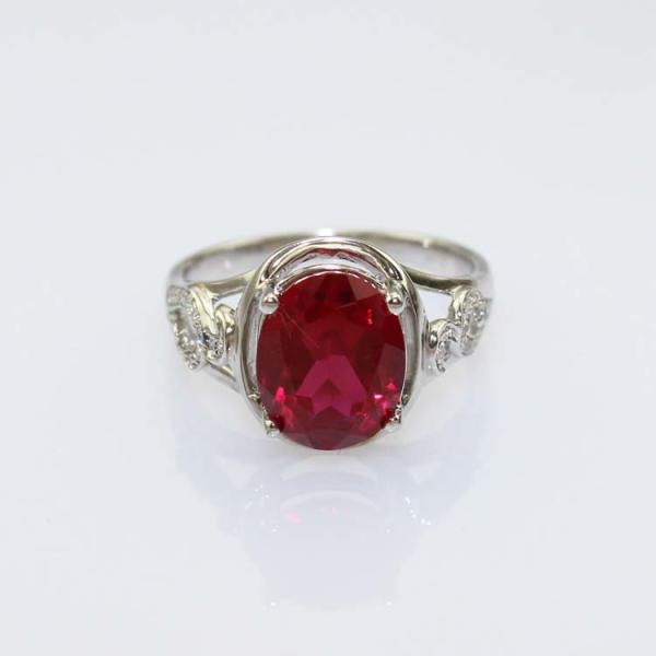 Created Oval Ruby CZ Diamonds Sterling Silver Women Ring (R122)