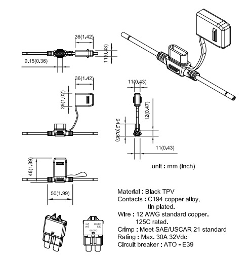E39 E38 E37 Circuit Breaker Resettable Fuse Holder Splash Proof Auto Inline Fuse Holder 12AWG For ATY ATO ATC Auto Fuses
