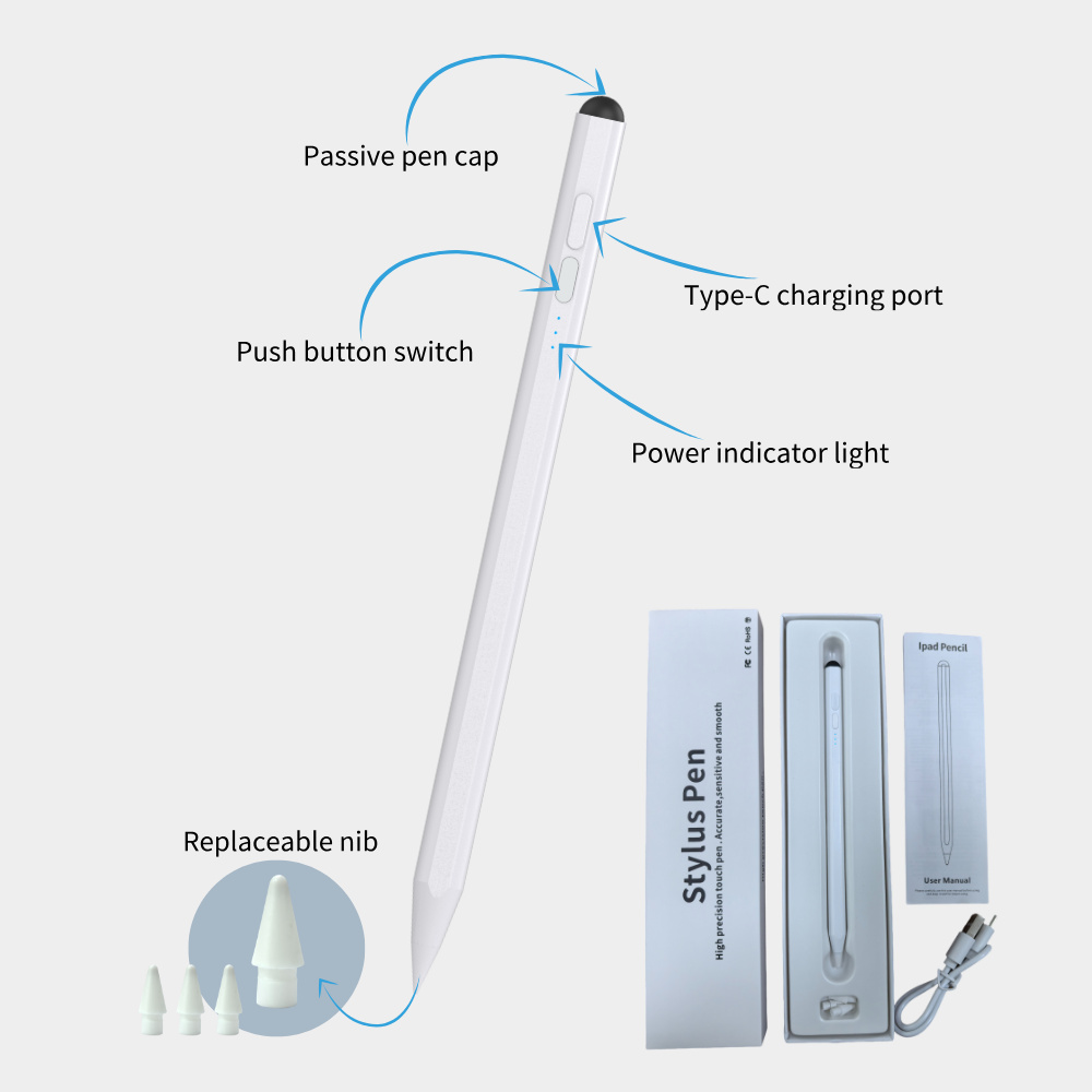 Free 4 Pen Tip 10-14H Using time  Active Stylus Pen Plus Passive Supports Tilt-Sensitive Drawing and Accidental Touch Prevention