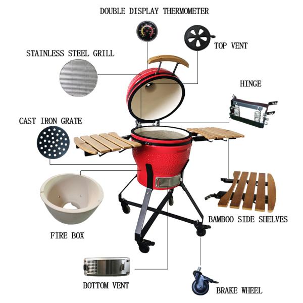 Kamado BBQ 18 Inches Original Outdoor Ceramic Grill Auplex Charcoal Egg Kamado for Outdoor Kitchen